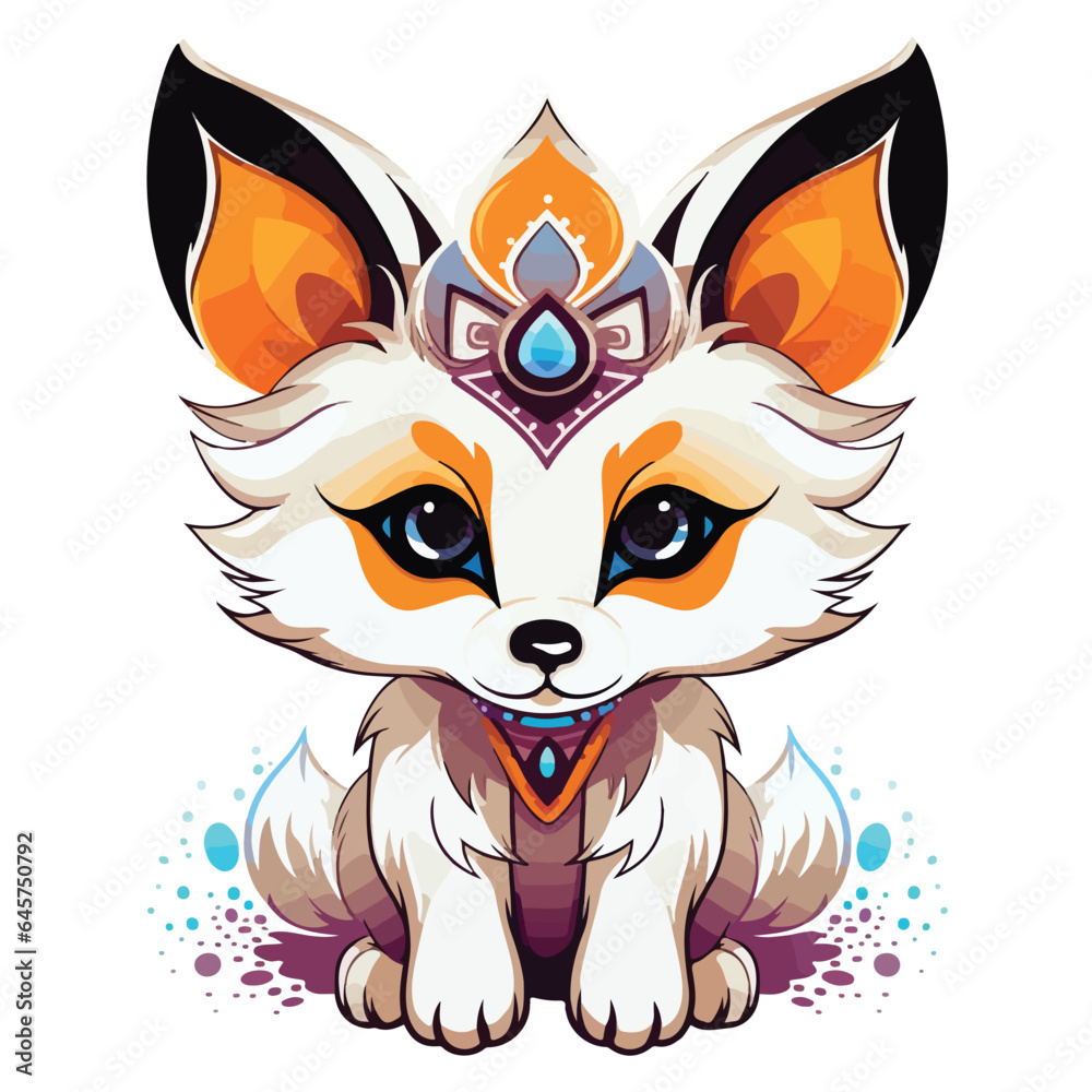 Fox tshirt design graphic, cute happy kawaii style, colorful Fox tshirt design graphic, cute happy kawaii style, colorful