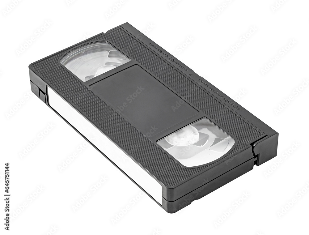 Videocassette for video recorder, black, isolated on white background with clipping path