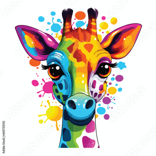 Giraffe tshirt design graphic, cute happy kawaii style