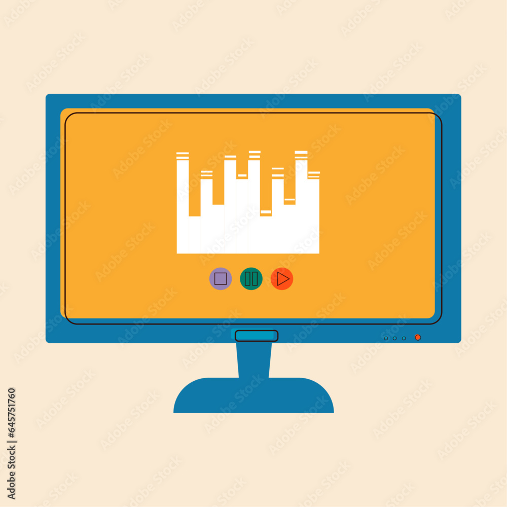 Vector flat illustration of screen.Monitor from PC.Starting video. Vector flat illustration of screen.Monitor from PC.Starting video.