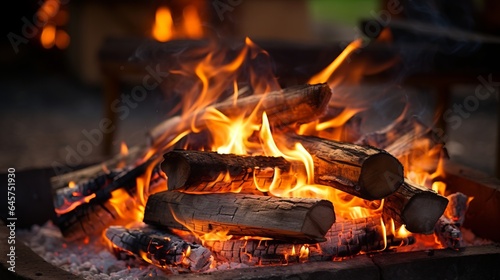 burning firewood in a barbecue or barbecue, a fire with flames in the street