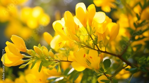 Close-up of yellow flowers of coronilla valentina in nature