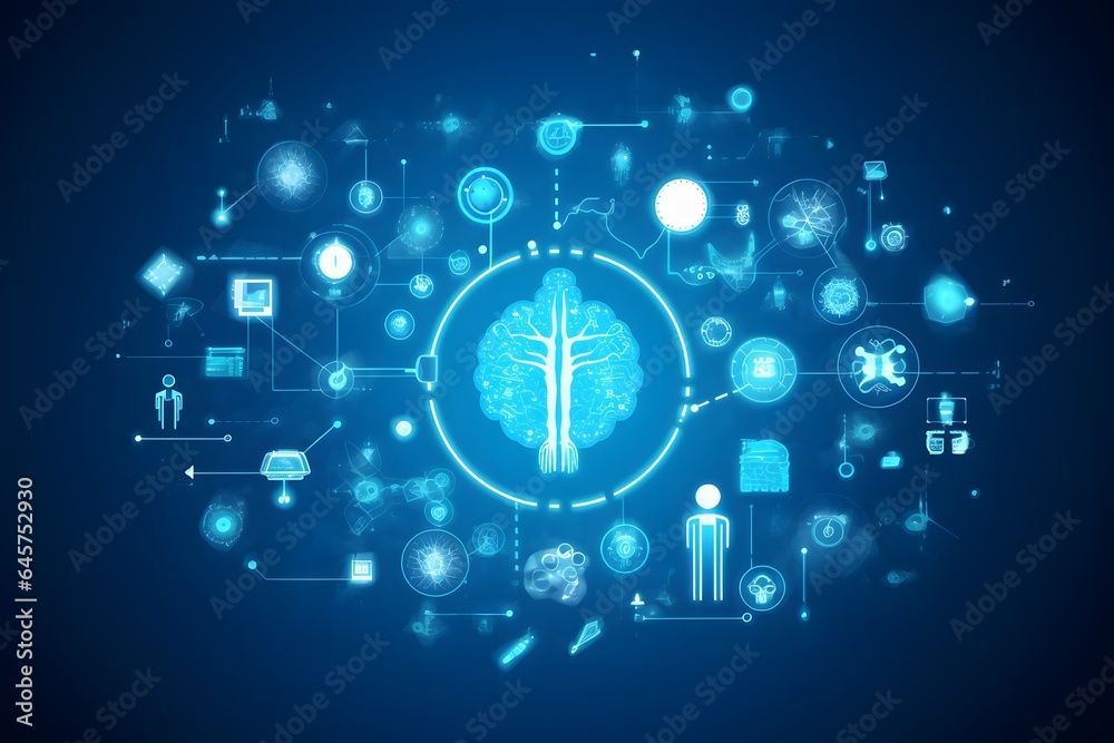Fototapeta premium Medical background with icons in blue neon light.