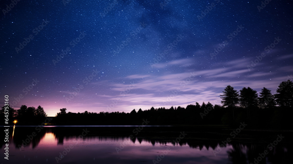 Starry Reflections: A Galaxy of Serenity at the Purple-Blue Lake