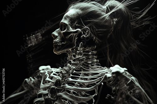 Skeleton of a person in black and white