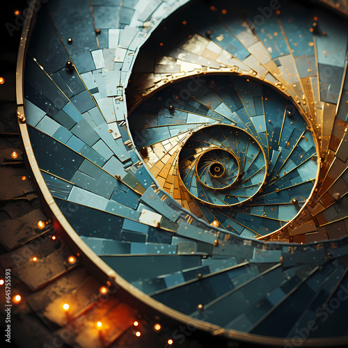 Golden Spiral Incorporated with Geometric Shapes - Abstract Art