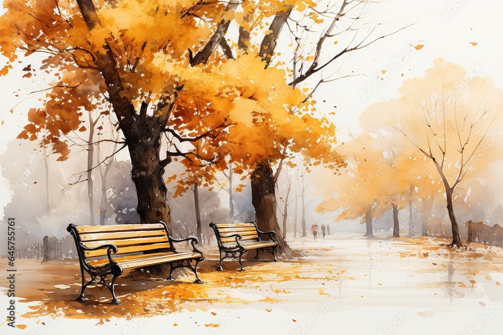 bench in the park in autumn