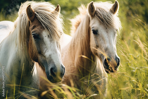 Close up of horses on green grass © Veniamin Kraskov