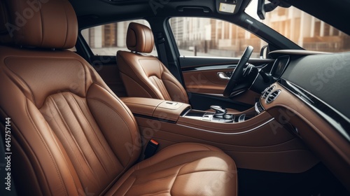 Interior of prestige modern car with leather seats