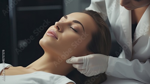 Cosmetic surgery, beauty, Surgeon or beautician touching woman face, surgical procedure that involve altering shape of eye, medical assistance, eyelid surgery, double eyelid, big eyes, ptosis