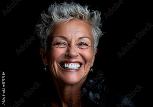 A Portrait of a Strong Independent Woman, Embracing Happiness in a Dark Studio