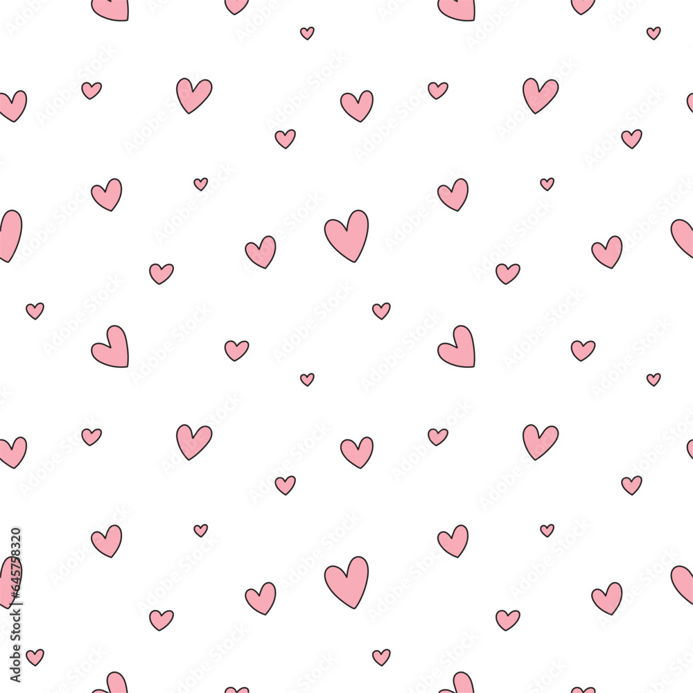 Cute Pink Hearts Seamless Pattern on White Background. Cute Pink Hearts Seamless Pattern on White Background.