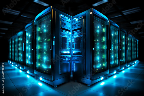 Generative ai collage image picture photo of data center interior with server storage high quality protection