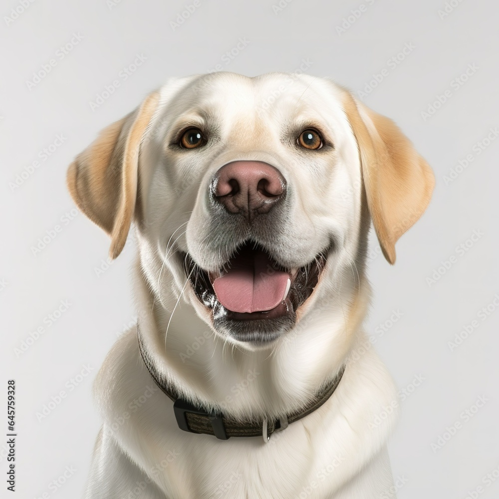 A minimalist photograph of a dog isolated in front of a solid white color background