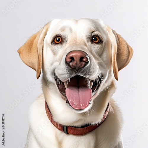 A minimalist photograph of a dog isolated in front of a solid white color background