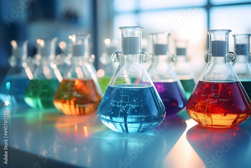 Scientific glassware for chemical background.