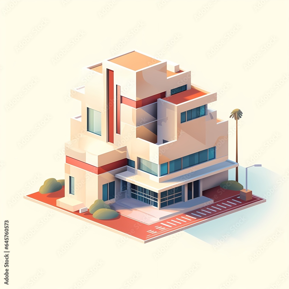 3D isometric illustration of a modern building, house (Generative AI) 3D isometric illustration of a modern building, house (Generative AI)