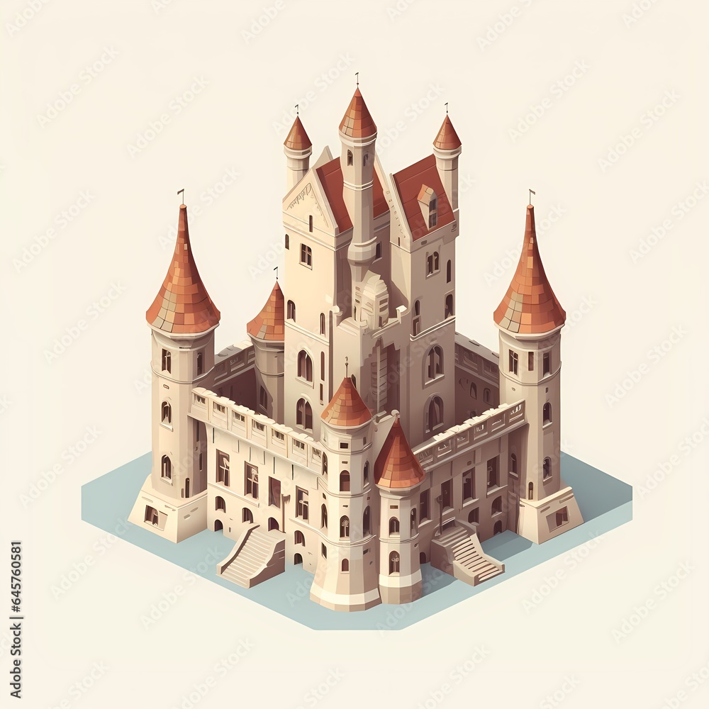 Obraz premium 3D isometric illustration of a medieval castle / church (Generative AI)
