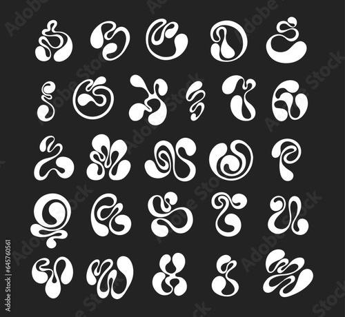 Brutalist abstract geometric shapes and Y2K grids. Brutal modern shape letter oval spiral flower and other primitive elements. Swiss design aesthetics. Bauhaus Memphis design.