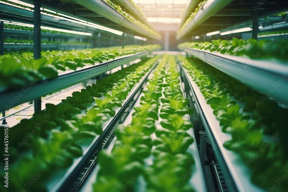 Modern hydroponic technology yields vibrant rows of green plants, revolutionizing agriculture