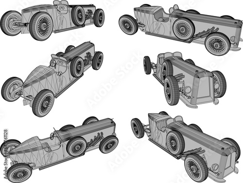 Sketch vector illustration of classic old retro racing car design for collection stash