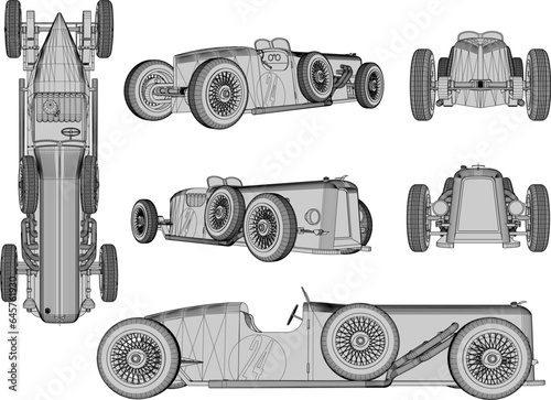 Sketch vector illustration of classic old retro racing car design for collection stash