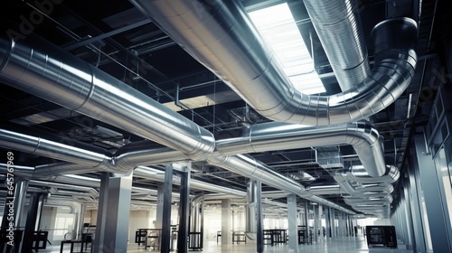 Ventilation pipes hanging from the ceiling, serves as an internal storage for air conditioning