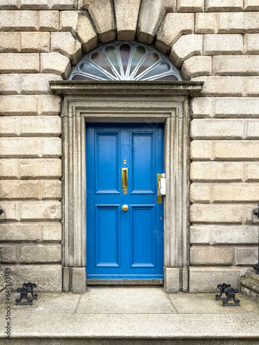 A famous blue painted Georgian door in Dublin, Ireland 
