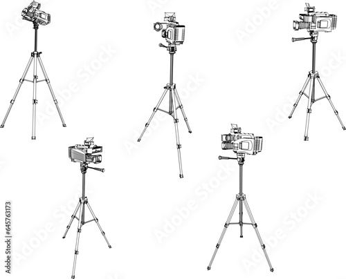 Sketch vector illustration of television digital camera video design with tripod
