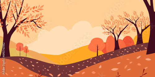 Autumn vector landscape in flat style.