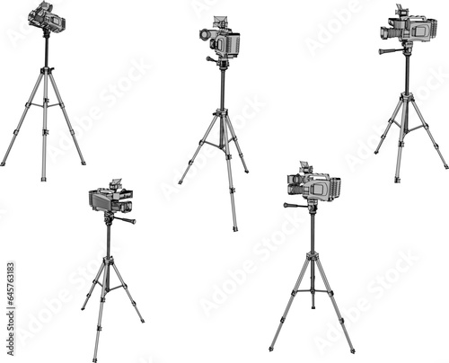 Sketch vector illustration of television digital camera video design with tripod