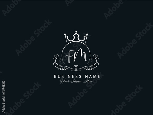 Minimalist FM Floral Logo, Initial Luxury Fm mf Letter Logo Icon Vector For Shop