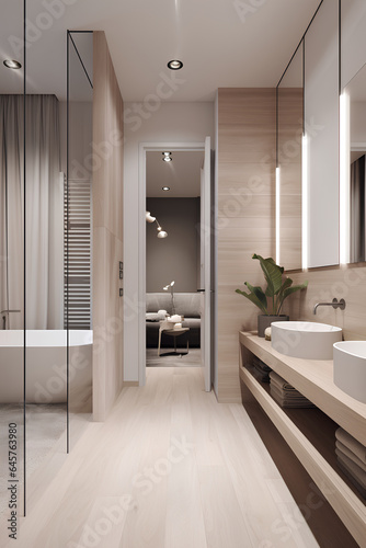 Nordic style interior of bathroom in modern house.