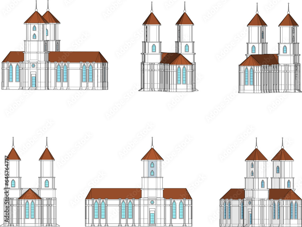 Sketch vector illustration of vintage classic colonial old building architectural design