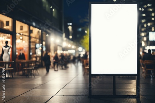 Modern shopping mall offers blank vertical poster for personalized content