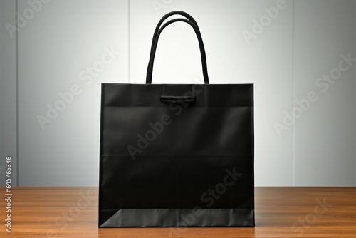 Simple beauty Black paper bag atop a white wooden table