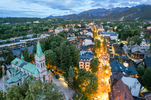 Zakopane resort town from a height at night, Poland