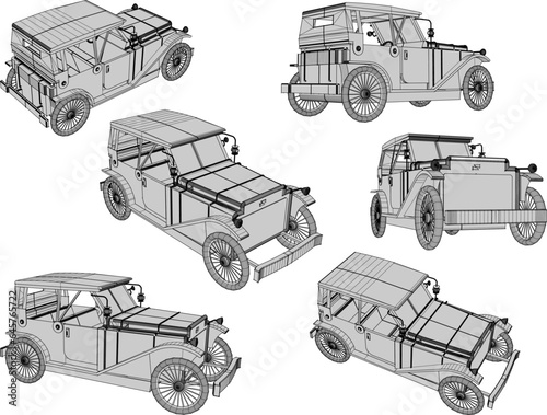 Sketch vector illustration of vintage old classic car design for nobles and officials