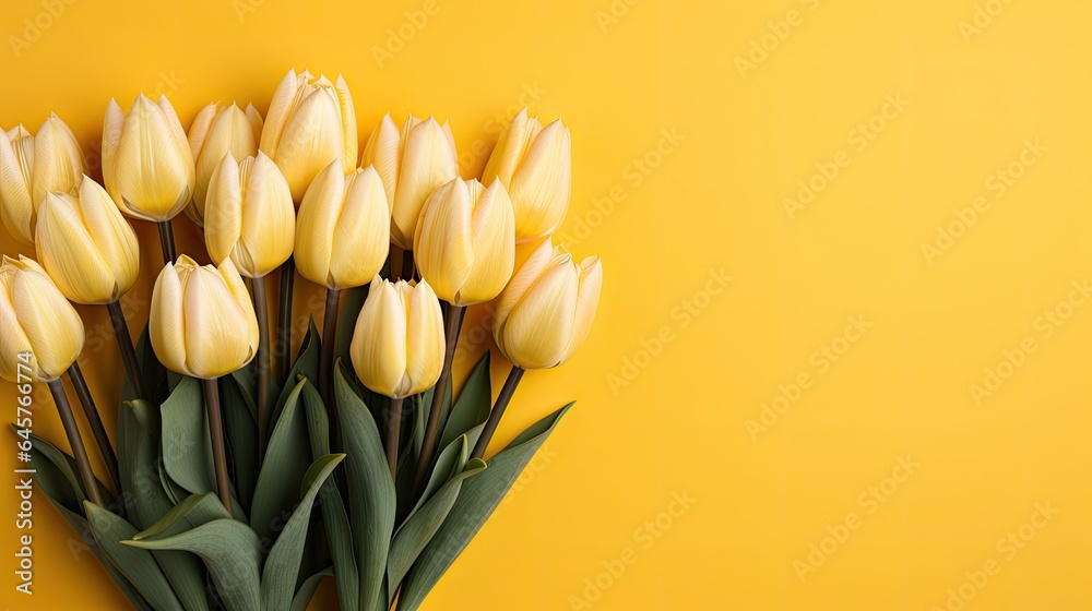 tulips on yellow background, copy space tulips on yellow background, copy space