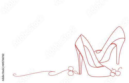 woman high-heeled shoes outline vector. continuous line art lady lifestyle hobies drawing illustration photo