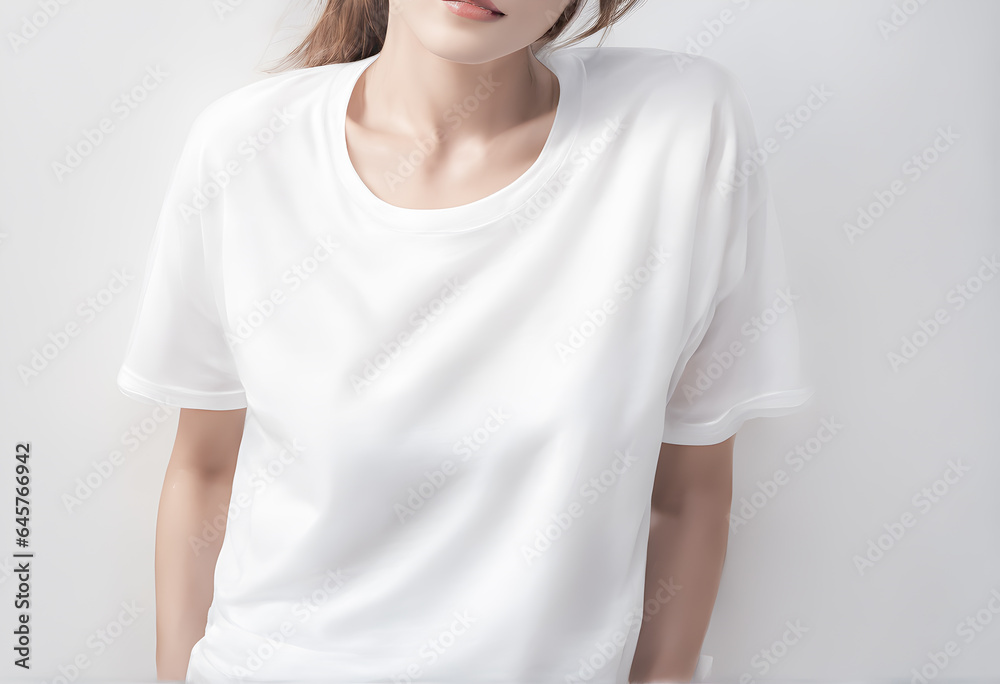A people wearing a light-colored white T-shirt elegant white sign. white t-shirt for copy Space for font or ideas, A space for putting characters or creating anything. Generative AI, illustration A people wearing a light-colored white T-shirt elegant white sign. white t-shirt for copy Space for font or ideas, A space for putting characters or creating anything. Generative AI, illustration