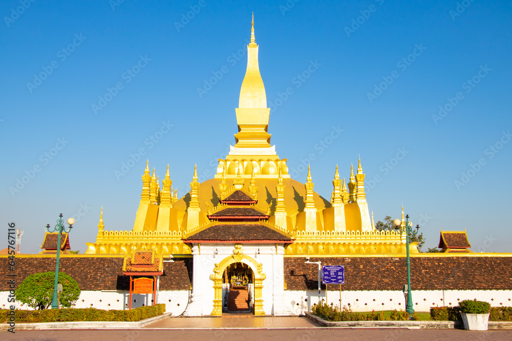 Naklejka premium Road with cityscape of the capital city in Vientiane, Laos