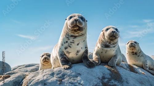 A photograph of an animal in front of blue sky