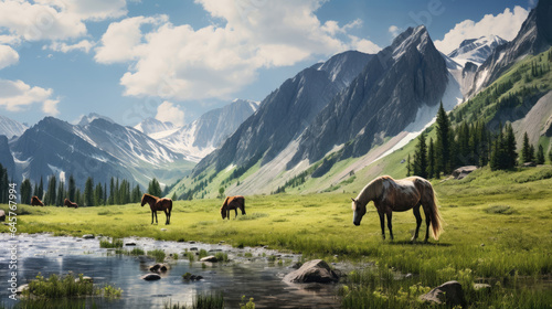 Horses in the mountainous area