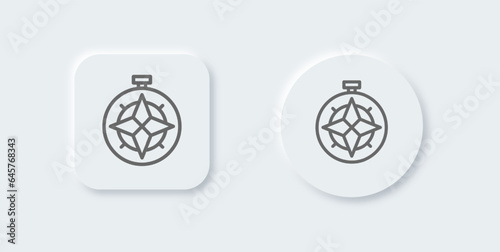Compass line icon in neomorphic design style. Exploration signs vector illustration.