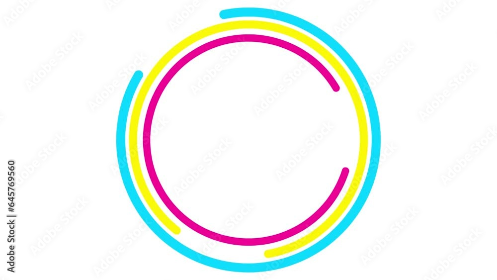 Animated colorful circular frame spins. Linear symbol rotates. Copy space for text. Vector illustration isolated on white background. Animated colorful circular frame spins. Linear symbol rotates. Copy space for text. Vector illustration isolated on white background.