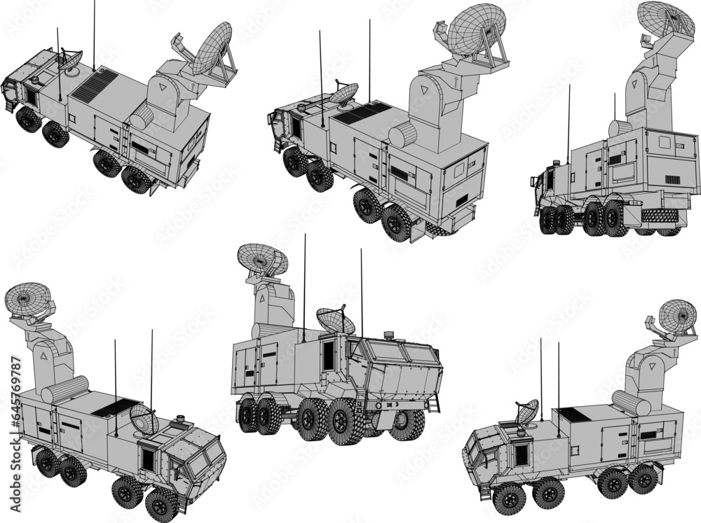 Vector illustration sketch detailed design of enemy aircraft detection satellite radar carrier combat vehicle