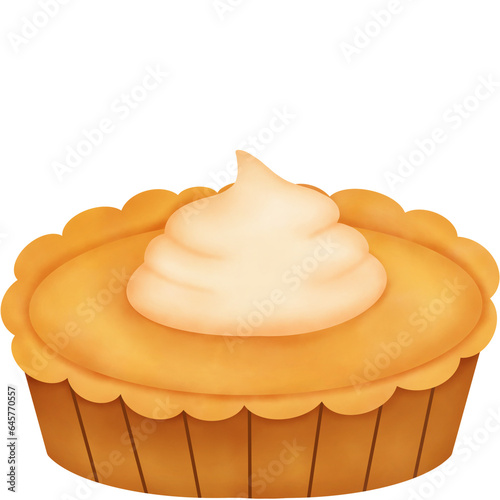Watercolor Autumn Pumpkin Dessert. Pumpkin Pie.