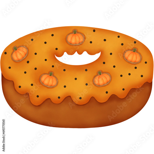 Watercolor Autumn Pumpkin Dessert. Pumpkin Donut.