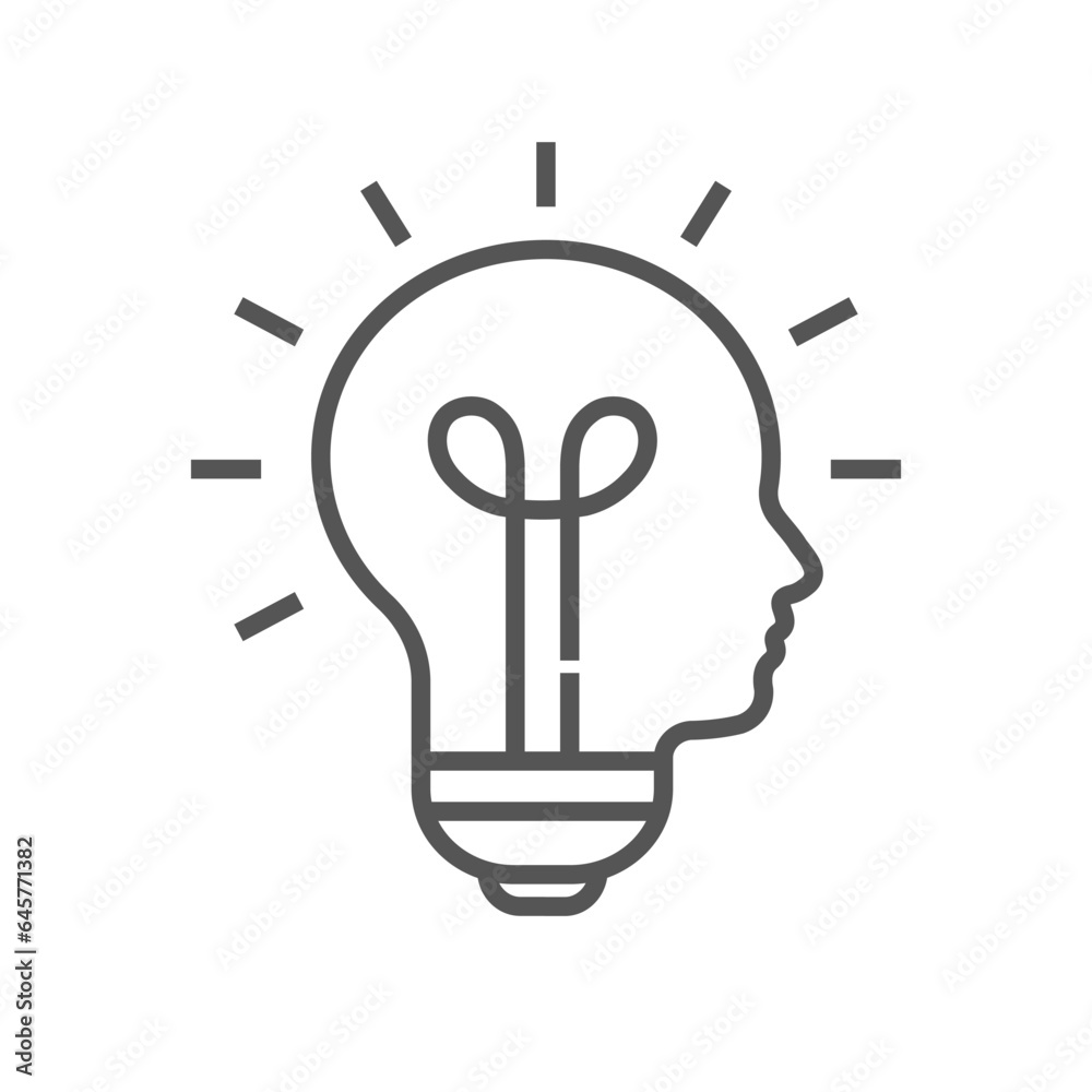 Human head bulb lamp logo vector idea smart icon. Head idea icon vector, solid illustration, pictogram isolated on white. Editable Stroke Human head bulb lamp logo vector idea smart icon. Head idea icon vector, solid illustration, pictogram isolated on white. Editable Stroke